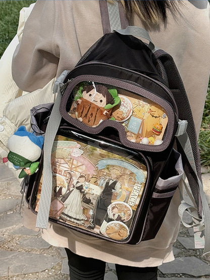 Black Star Print Backpack Ita Bag With Goggles-Shaped Ita Bag