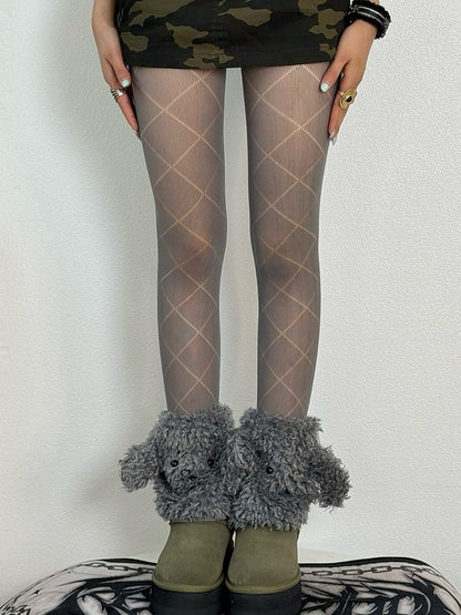 White/Black/Gray Diamond Pattern Tights