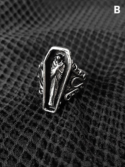 Gothic Vampire Bat/Coffin Adjustable Ring