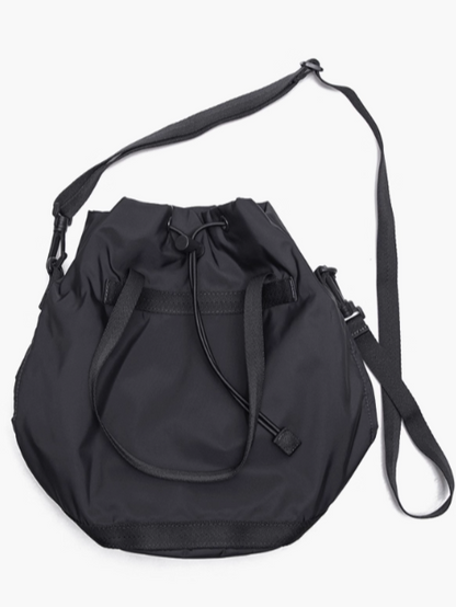 Chic Black Drawstring Bucket Bag With Large Capacity