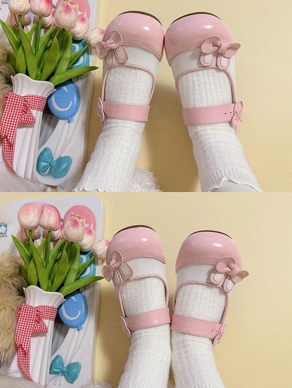 Pink Bunny Ear Bowknot Decorated Bear Buckle Flats