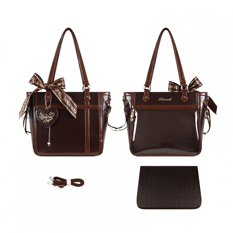 Brown Bowknot and Heart-shaped Charm Ita Bag