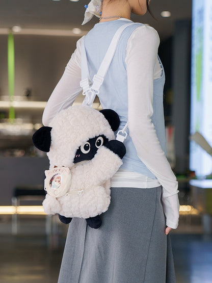 Cute Little Lamb White&Black Plush Backpack/Crossbody Bag + Keychain