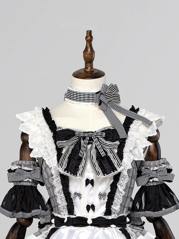 Stripes and Plaid Pattern Bowknot Choker