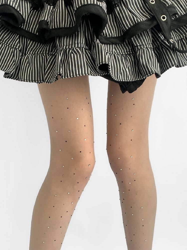 White&Black/All White Rhinestone Decorated Tights
