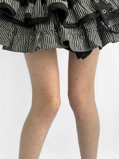 White&Black/All White Rhinestone Decorated Tights