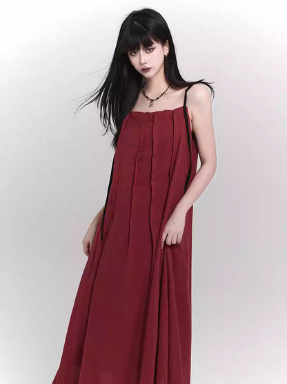 Red/Black Ankle Length Loose Slip Dress