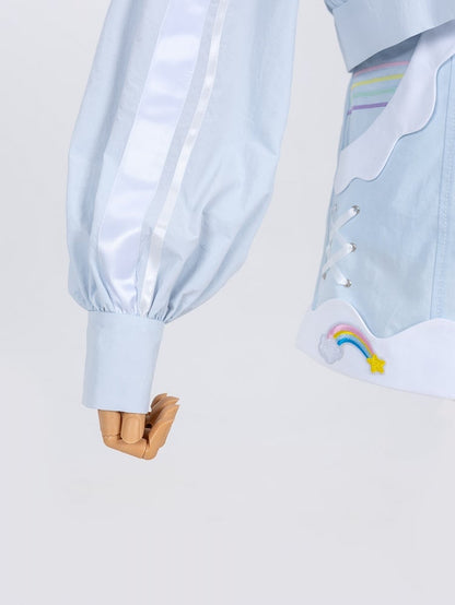 Buckle Strap High Collar Blue Moto Jacket with Lightning Wing Patch Rainbow Dash Vibes