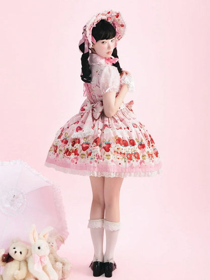 Strawberry Cake Print Pink Sweet Lolita Jumper Skirt