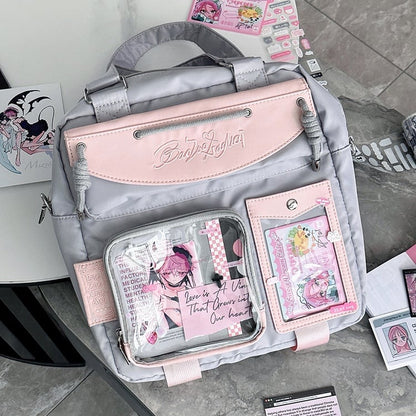Gray & Pink Letters Embroidery Ita Bag