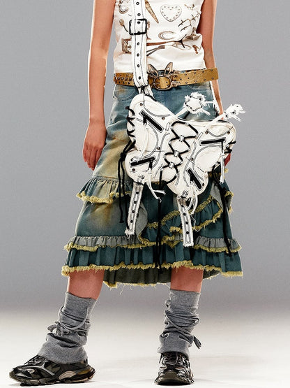 White Butterfly Frayed Hem Denim Bag