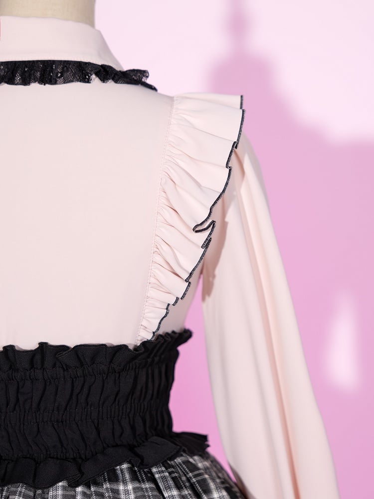 Peter Pan Collar Pink Jirai Kei Ruffle Shoulders Shirt