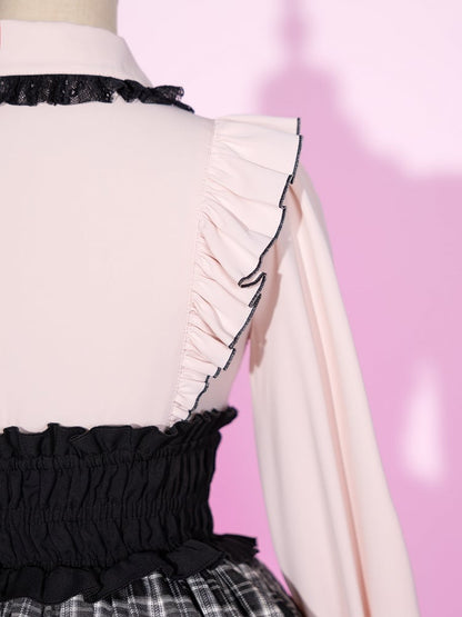 Peter Pan Collar Pink Jirai Kei Ruffle Shoulders Shirt