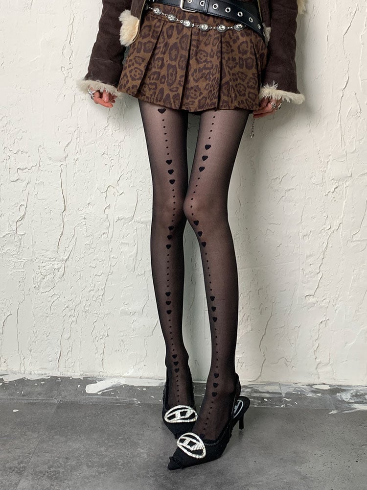 Black Gothic Heart Polka-dot Print Tights
