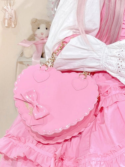 Barbie Pink Sweet Lolita 2-Way Bag in PU Leather - Heart-shaped Design, Bow Accents & Zip Closure