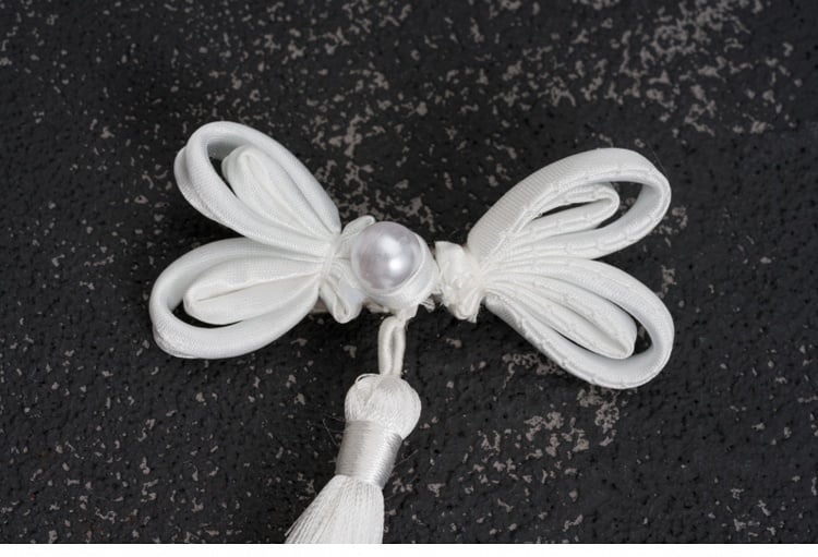 White Knot Button Tassel Hairclips