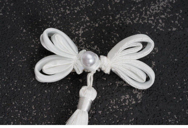 White Knot Button Tassel Hairclips