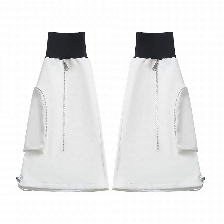 Black and White Zipper Detail Drawstring Cuffs Techwear Flared Leg Warmers