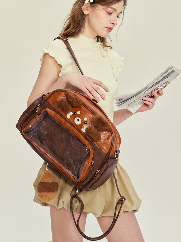Brown Cute Red Panda Ita Backpack/Crossbody Bag