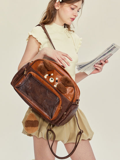 Brown Cute Red Panda Ita Backpack/Crossbody Bag