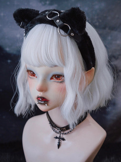 Cross Charm Black Gothic Plush Kitty Ears KC