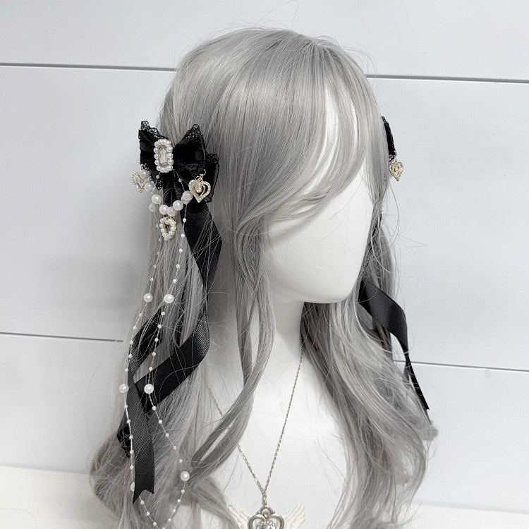 Six Colors Jirai Kei Ribbon Bow Hairclips Seiso Style with Long Spiral Tails for Ponytail