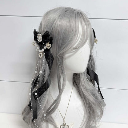 Six Colors Jirai Kei Ribbon Bow Hairclips Seiso Style with Long Spiral Tails for Ponytail