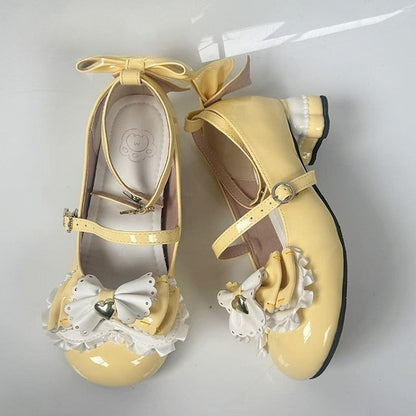 Bear Heel with Bows Decor Yellow Sweet Lolita Mid-heel Mary Janes