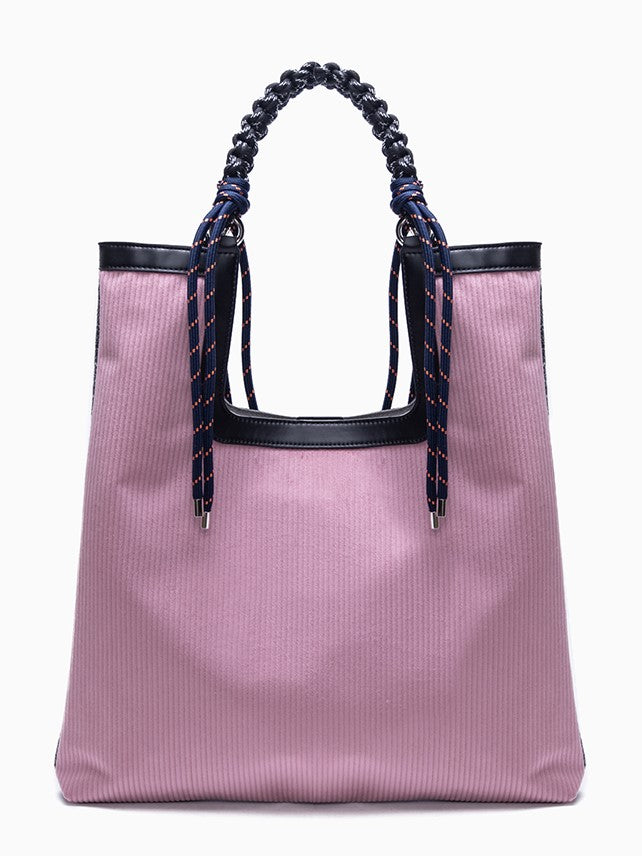 Large Capacity Dreamy Pink Woven Strap Corduroy Tote Bag