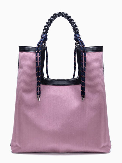 Large Capacity Dreamy Pink Woven Strap Corduroy Tote Bag