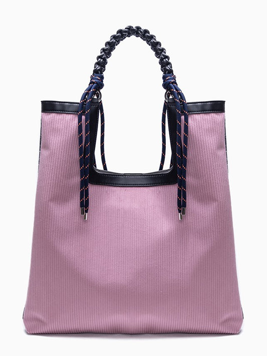 Large Capacity Dreamy Pink Woven Strap Corduroy Tote Bag