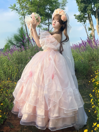 Plus Sizes Available Pink Lace-up Basque Waist Gorgeous Hanayome Hime Dress