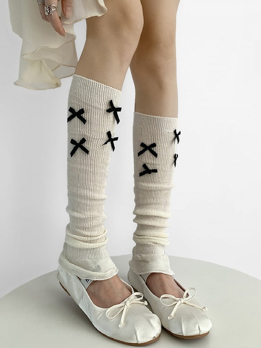 Gray/White Bowknot Details Knitted Leg Warmers