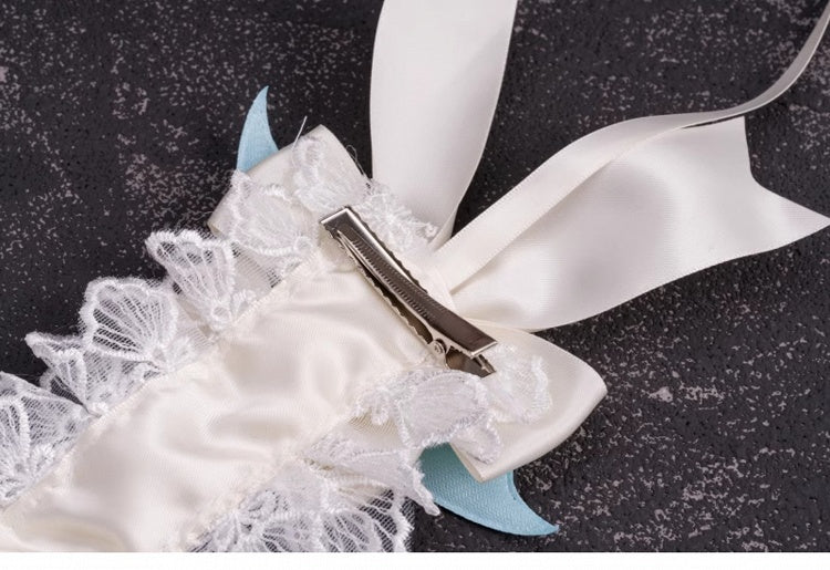 Crosses and Blue Wings White Bowknots Lace Hairband