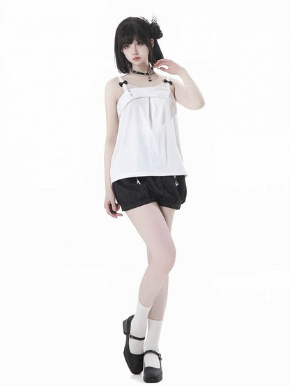 White Bowknot Details Cheongsam Style Knit Cami Top