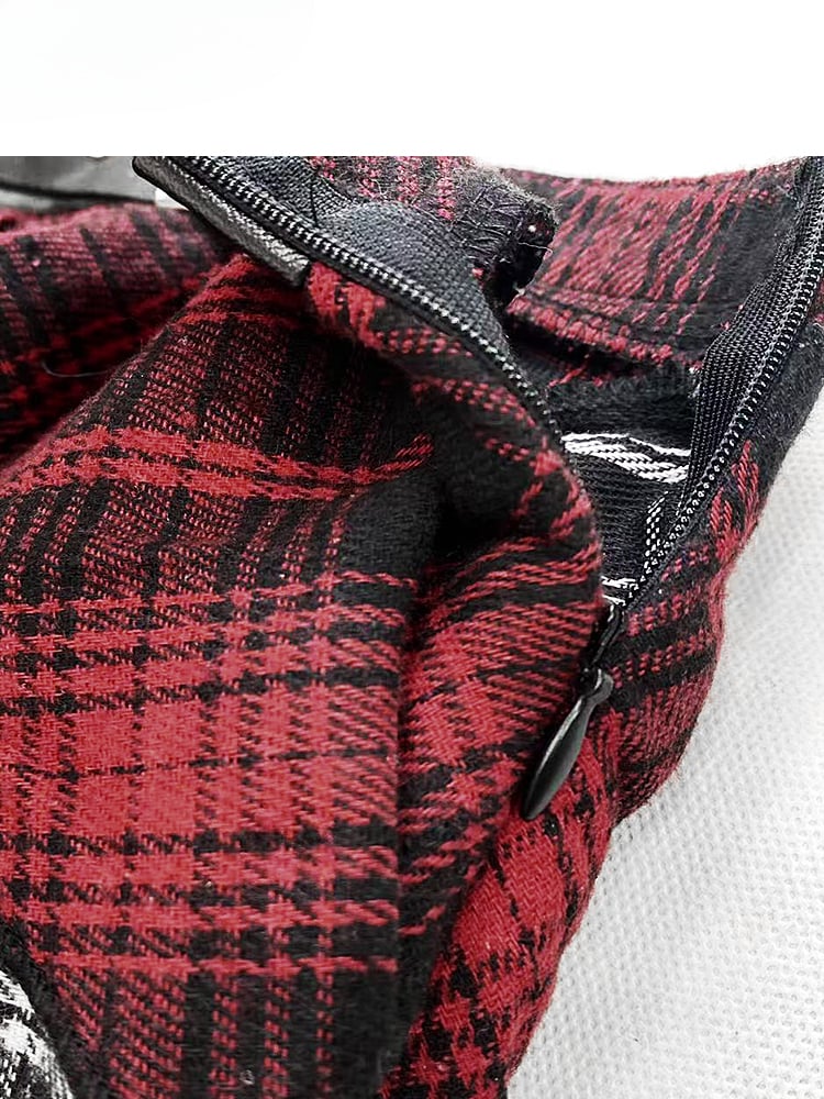 Clearance-Size M for Waist 76CM Y2K Red Plaid Asymmetrical Hem Tiered Punk Glamorous Skirt