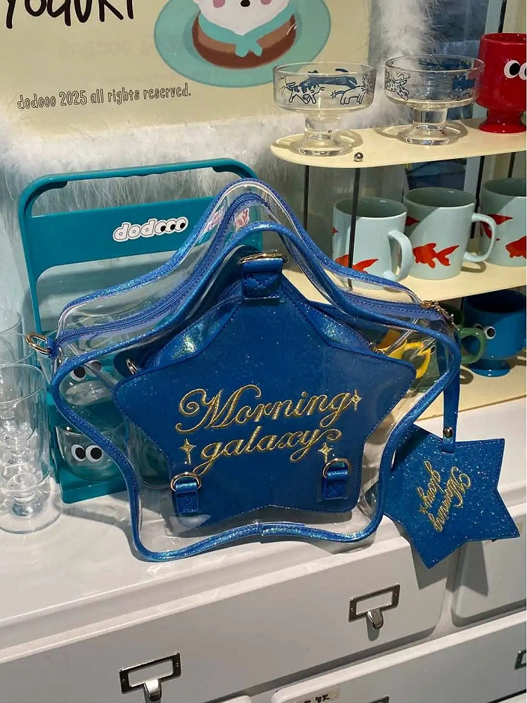 Dark Blue PU Star-shaped Ita Bag Set with Detachable Badge Charm