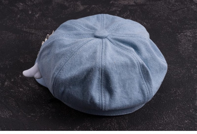 Handmade Star Buckle and Wings Light Blue Denim Hat