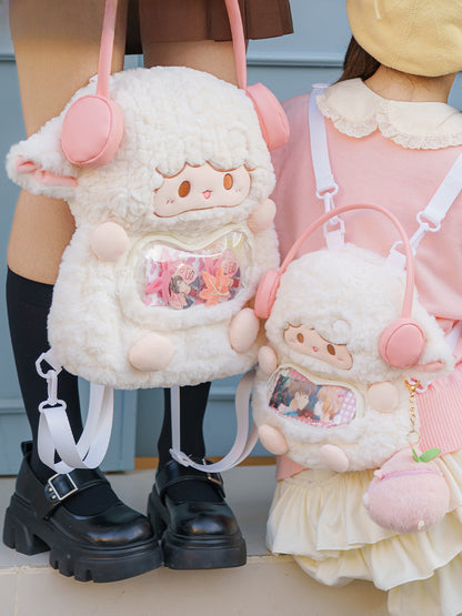 White Cute Lamb-shaped Plush Backpack Middle/Large Size