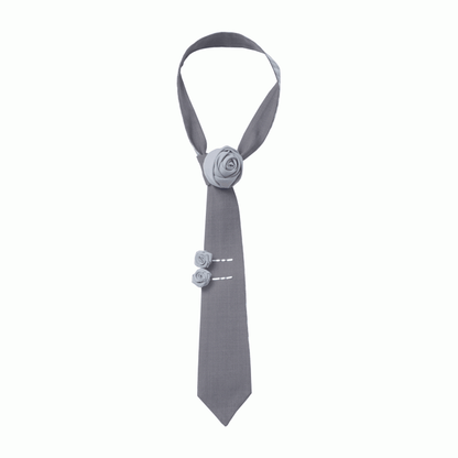 Preppy Style Floral Decorated Gray Necktie