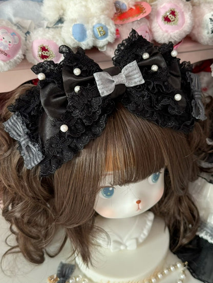 Blue&White/Black Beaded Decorated Lace Trim Bowknot KC