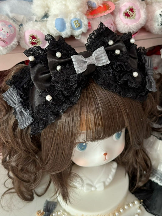 Blue&White/Black Beaded Decorated Lace Trim Bowknot KC