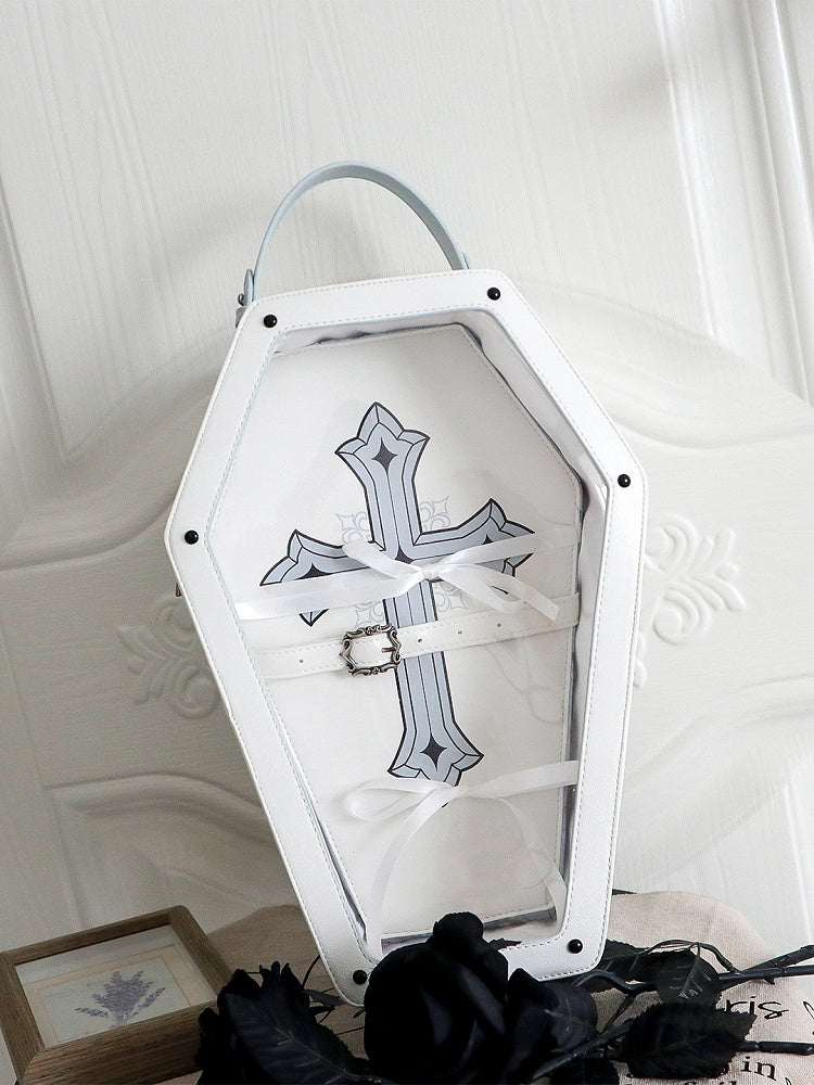White&Blue Cross Decorated Coffin-Shaped 1/6 Scale BJD Doll Bag with Two Straps