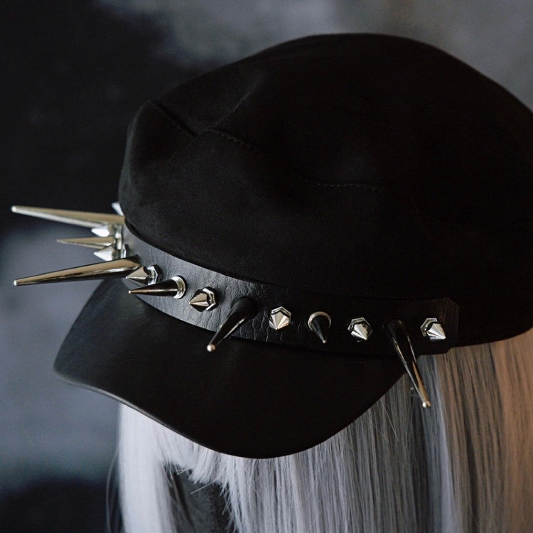 Black Gothic Studs Details Beret Hat