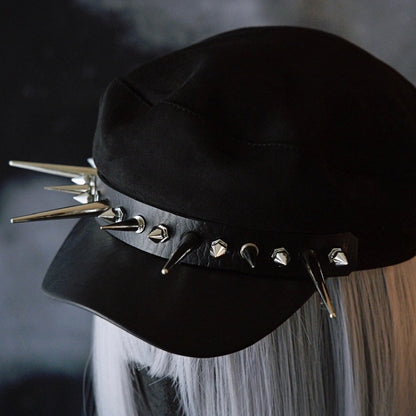 Black Gothic Studs Details Beret Hat