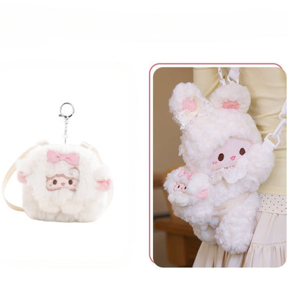 White Rabbit Bowknot Plush Backpack/Crossbody Bag + Plush Backpack Keychain