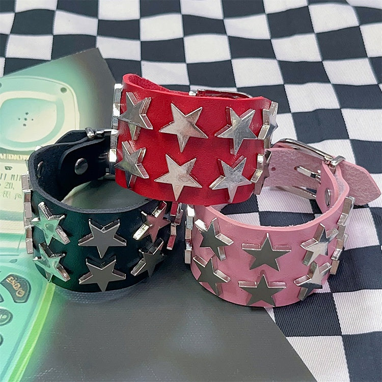 Black/Red/Pink Punk Rock Star Details Bracelet