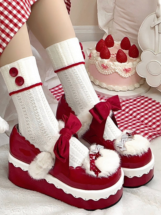 Red Bow Accents Christmas Lolita Platforms