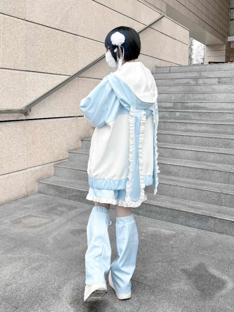 Tenshi Kaiwai Blue Tassel and Knot Button Leg Warmers