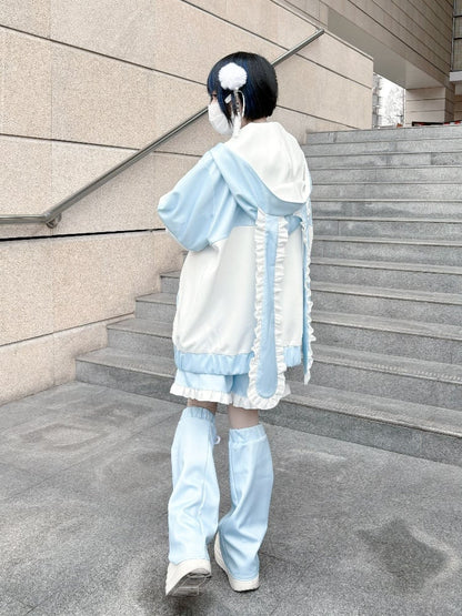 Tenshi Kaiwai Blue Tassel and Knot Button Leg Warmers